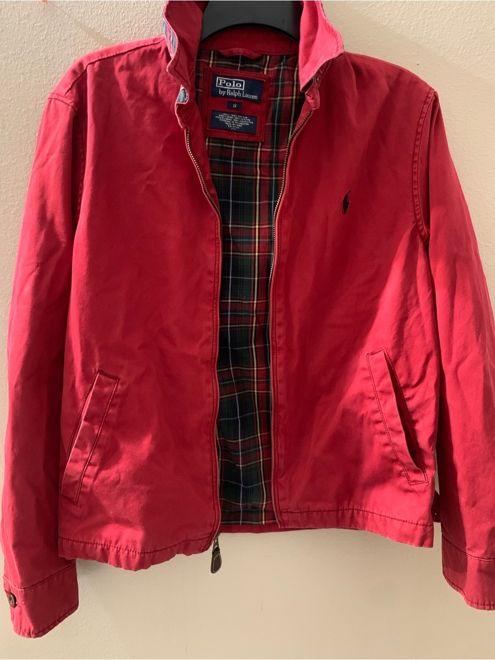 Ralph Lauren Red Cotton Harrington Jacket with Tartan Lining